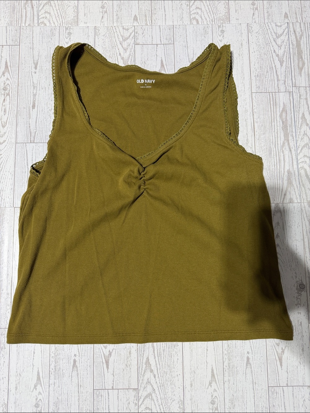 Old Navy Olive Cropped Ribbed V-Neck Tank with Front Twist